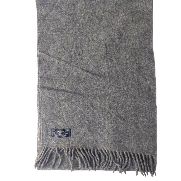 Vintage Burberry Solid Grey Embroidered Prorsum Logo 100% Lambs Wool Scarves - Picture 1 of 7